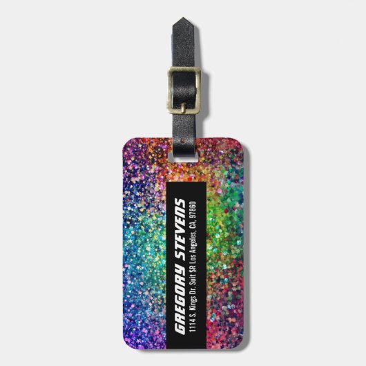 Cooles mehrfarbiges Retro-Glitzer & Glitzern Muste Gepäckanhänger (Vorderseite vertikal)