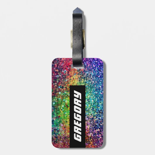 Cooles mehrfarbiges Retro-Glitzer & Glitzern Muste Gepäckanhänger (Rückseite vertikal)