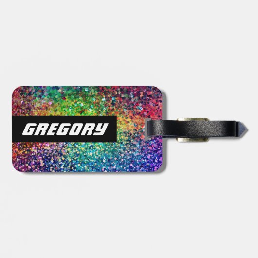 Cooles mehrfarbiges Retro-Glitzer & Glitzern Muste Gepäckanhänger (Rückseite horizontal)
