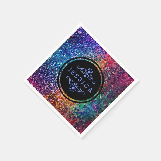 Cooles mehrfarbiges Retro-Glitzer & Glitzern-Muste Serviette (Ecke)