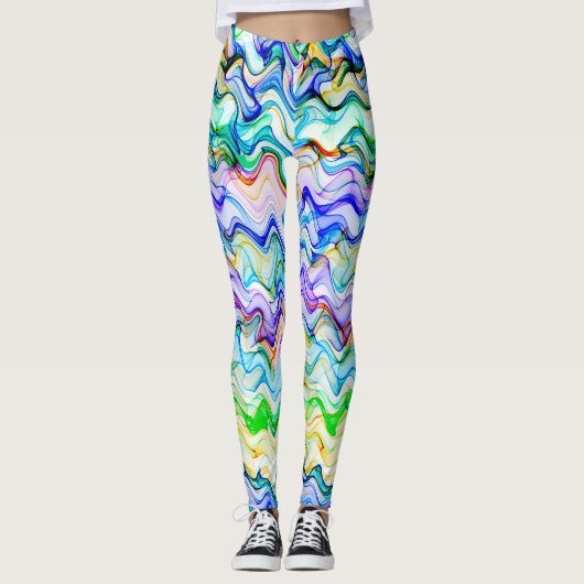 Cooles mehrfarbiges Wavy Zig Zag Muster Leggings (Vorderseite)