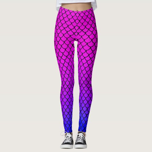 Cooles Mermaid Hot Pink Gradient Fish Scala Muster Leggings (Vorderseite)