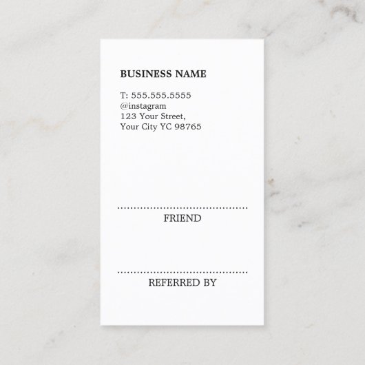 Cooles Minimalistisches Schwarz-weißes kühnes Schö Empfehlungskarte (Rückseite)