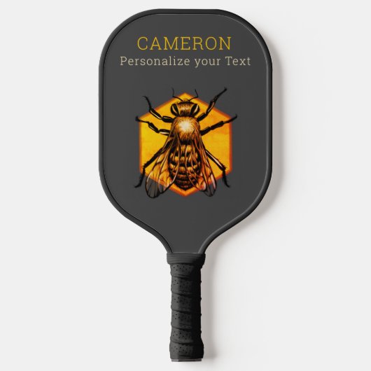 Cooles Modern Honey Bee Logo Graugelber, benutzerd Pickleball Schläger (Vorderseite)