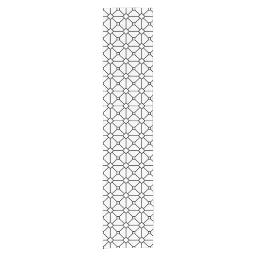Cooles, modernes Boho Schwarz-Weiß-Muster Rhombus Kurzer Tischläufer (Vorderseite)