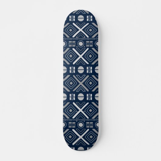 Cooles modernes geometrisches, blaues Silbermuster Skateboard (Vorne)