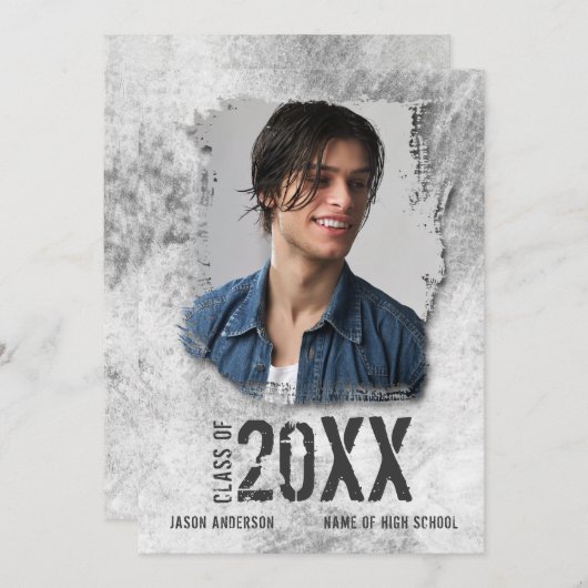 Cooles modernes Grunge Doppelseitiges Foto Graduat Ankündigung (Vorne/Hinten)