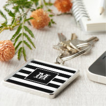 Cooles, modernes Monogramm Chic Black & White Stri