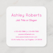 Cooles, modernes rosa weißes Monogramm oder Firmen Quadratische Visitenkarte (Rückseite)