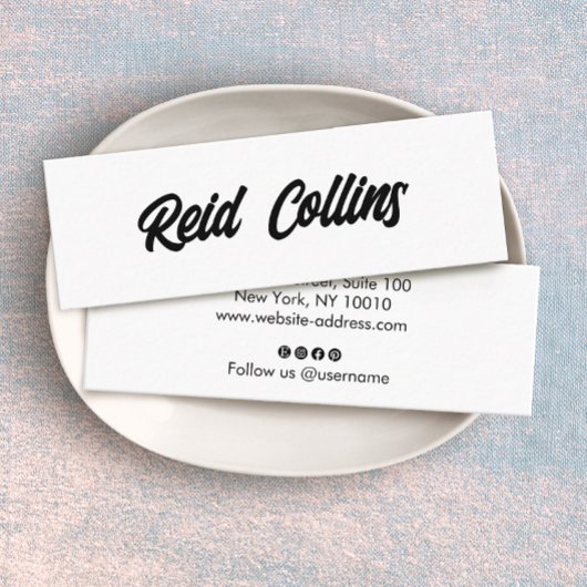 Cooles, modernes Schwarz-Weiß-Script Mini Visitenkarte
