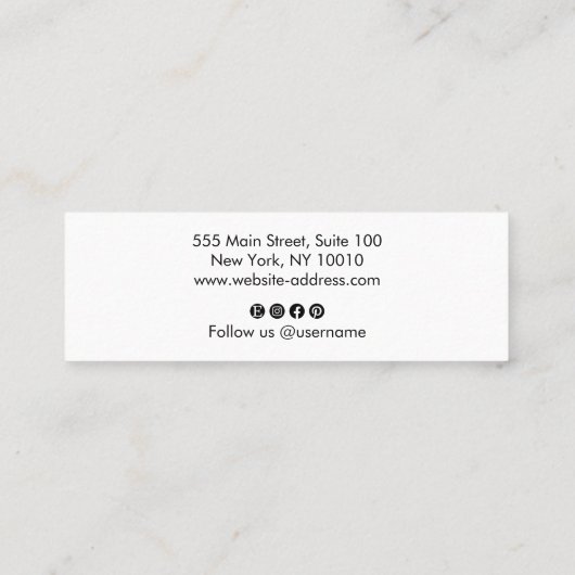 Cooles, modernes Schwarz-Weiß-Script Mini Visitenkarte (Rückseite)