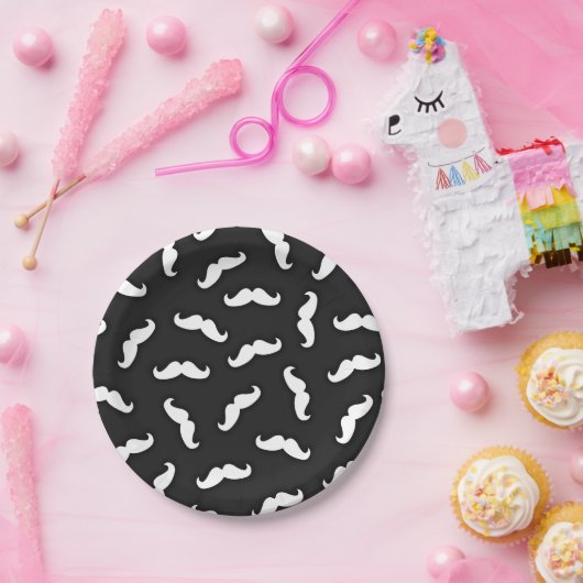 Cooles modernes Schwarz-weißes Mustache-Muster Pappteller (Party)