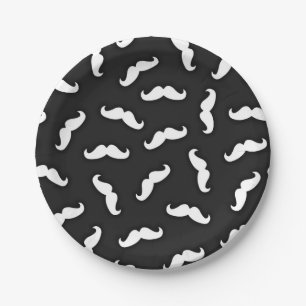 Cooles modernes Schwarz-weißes Mustache-Muster Pappteller
