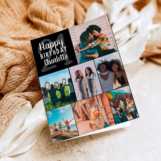 Cooles, modernes Schwarzes Foto Collage Grid 21 Ge Karte