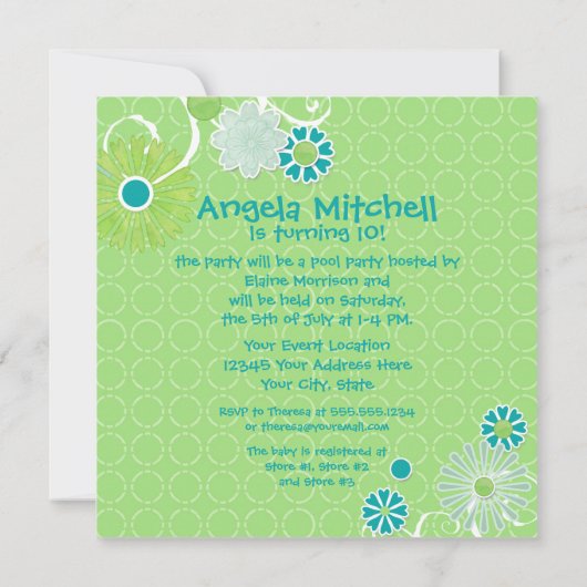 Cooles modernes Scroll Swirl Blume Circle Dot Must Einladung (Rückseite)