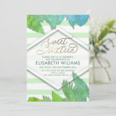 Cooles modernes tropisches Blätter Streifen glitte Einladung (Stehend Vorderseite)