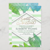 Cooles modernes tropisches Blätter Streifen glitte Einladung (Vorne/Hinten)