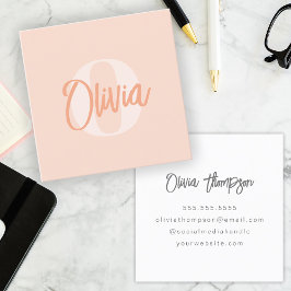 Cooles Monochrome Blush Pink Trendy Script Monogra Quadratische Visitenkarte
