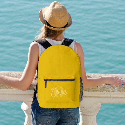 Cooles Monochrome Gelbe Moderne Skriptmonogramm Bedruckter Rucksack
