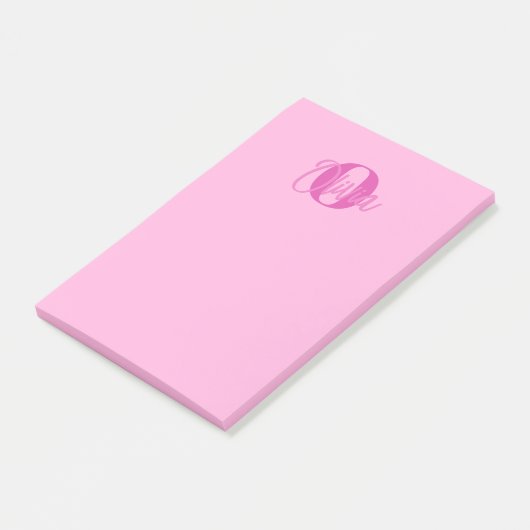 Cooles Monochrome Pink Trendy Script Monogram Post-it Klebezettel (angewinkelt)