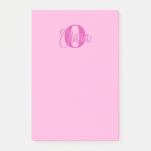 Cooles Monochrome Pink Trendy Script Monogram Post-it Klebezettel (Vorderseite)