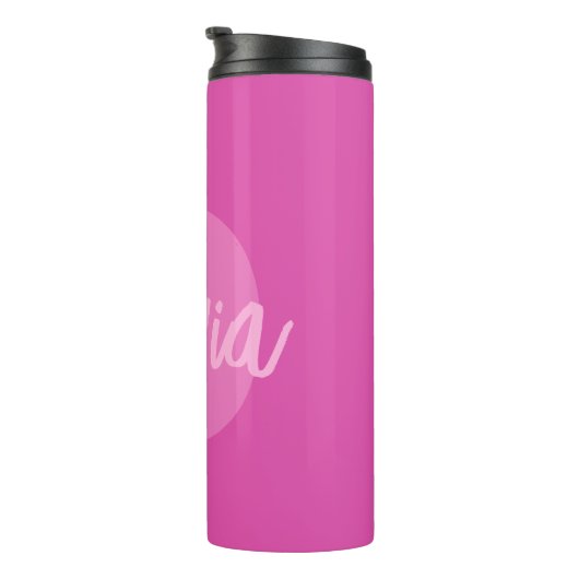 Cooles Monochrome Pink Trendy Script Monogram Thermosbecher (Nach rechts gedreht)