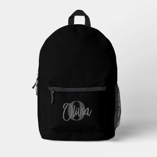 Cooles Monochrome Schwarz Grau Modernes Script Mon Bedruckter Rucksack (Vorderseite)