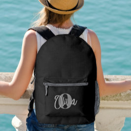 Cooles Monochrome Schwarz Grau Modernes Script Mon Bedruckter Rucksack