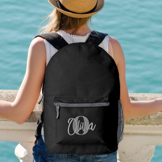 Cooles Monochrome Schwarz Grau Modernes Script Mon Bedruckter Rucksack