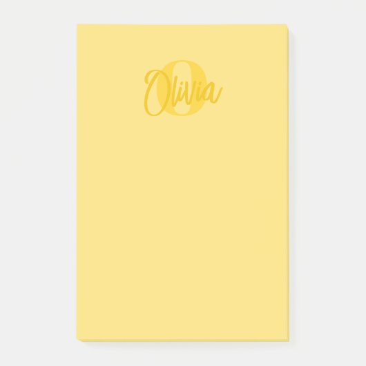 Cooles Monochrome Yellow Trendy Script Monogram Post-it Klebezettel (Vorderseite)