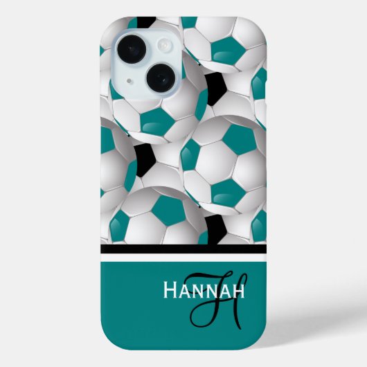 Cooles Monogram Aquamarin Black Soccer Ball Muster Case-Mate iPhone Hülle (Rückseite)