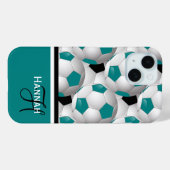 Cooles Monogram Aquamarin Black Soccer Ball Muster Case-Mate iPhone Hülle (Rückseite (Horizontal))