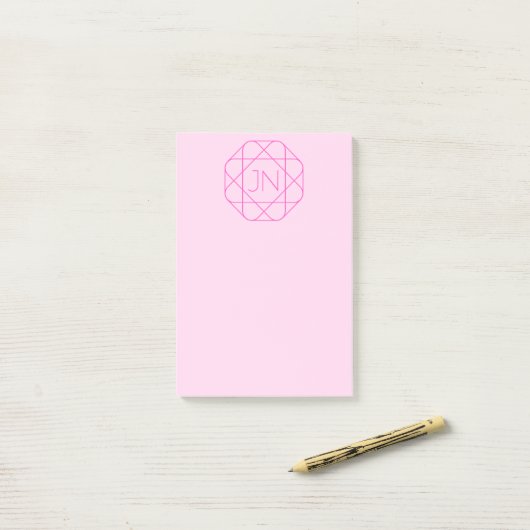 Cooles Monogramm, Angesagter Logo-Stil | Rosa und Post-it Klebezettel (Auf Schreibtisch)
