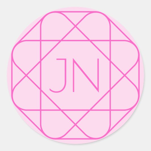 Cooles Monogramm, Angesagter Logo-Stil | Rosa und Runder Aufkleber (Vorderseite)