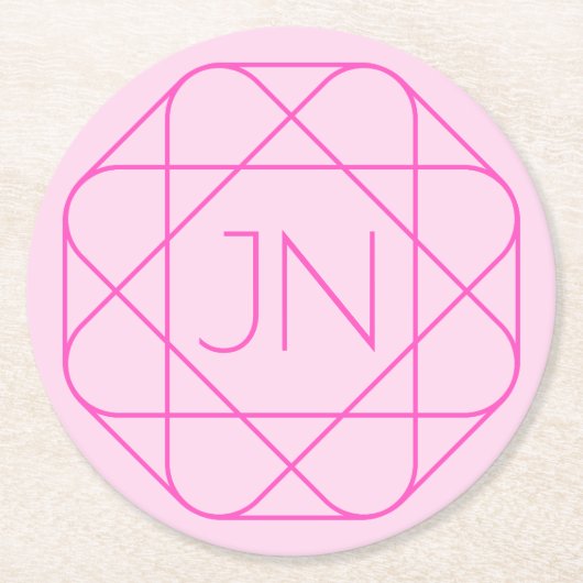 Cooles Monogramm, Angesagter Logo-Stil | Rosa und  Runder Pappuntersetzer (Vorderseite)