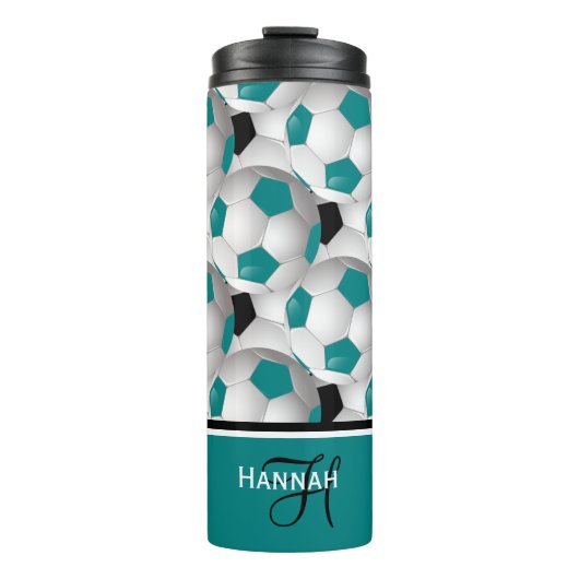 Cooles Monogramm-aquamarines schwarzes Thermosbecher (Vorderseite)