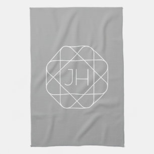 Cooles Monogramm, hipper Logo-Stil-Vibe Grau & W Geschirrtuch