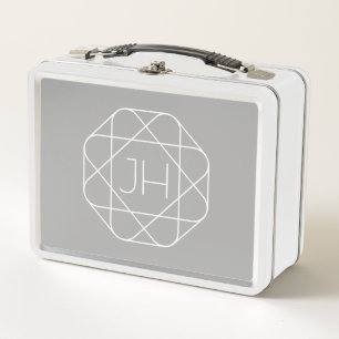 Cooles Monogramm, hipper Logo-Stil-Vibe Grau & W Metall Brotdose