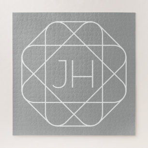 Cooles Monogramm, hipper Logo-Stil-Vibe Grau & W Puzzle