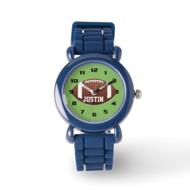 Cooles Monogramm mit Name Football-Kindern Armbanduhr (Vorderseite)