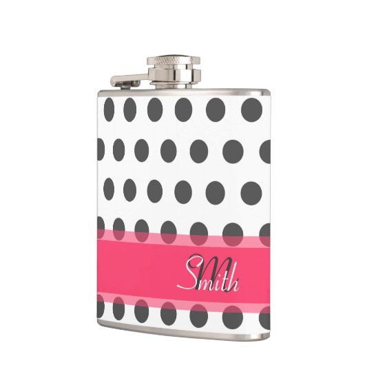 Cooles Monogramm-Muster für große Polka-Punkte Flachmann (Links)