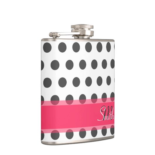 Cooles Monogramm-Muster für große Polka-Punkte Flachmann (Rechts)