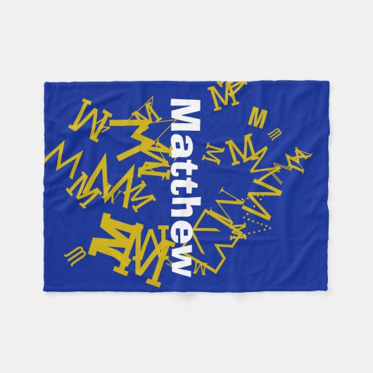 Cooles Monogramm und Name in blau und weiß Fleecedecke (Vorderseite (Horizontal))