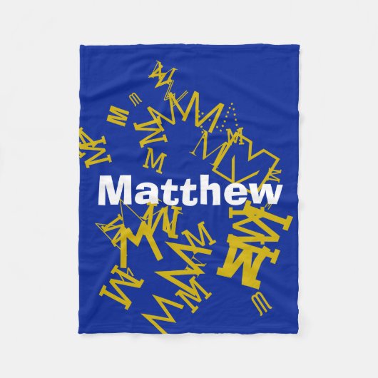 Cooles Monogramm und Name in blau und weiß Fleecedecke (Vorderseite)