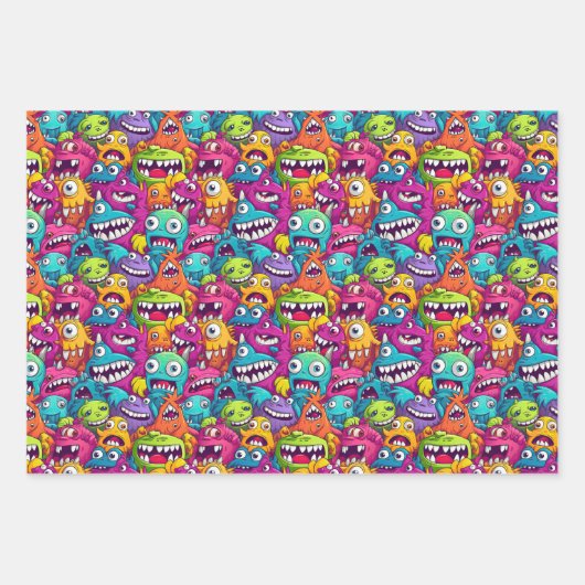 Cooles Monster Partys unisex Kinder Geschenkpapier Set (Vorderseite)