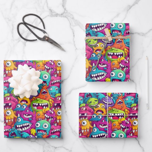 Cooles Monster Partys unisex Kinder Geschenkpapier Set (Vorderseite)