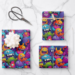 Cooles Monster Partys unisex Kinder Geschenkpapier Set