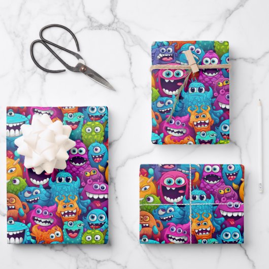 Cooles Monster Partys unisex Kinder Geschenkpapier Set (Vorderseite)