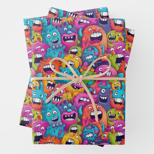 Cooles Monster Partys unisex Kinder Geschenkpapier Set (Beispiel)