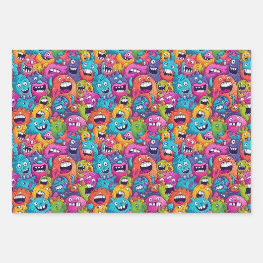 Cooles Monster Partys unisex Kinder Geschenkpapier Set (Vorderseite)
